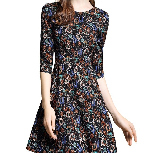 Danmunier Dresses & Skirts - Danmunier Women's Print 3/4 Sleeve Fit & Flare Wrap Cocktail Party Dress